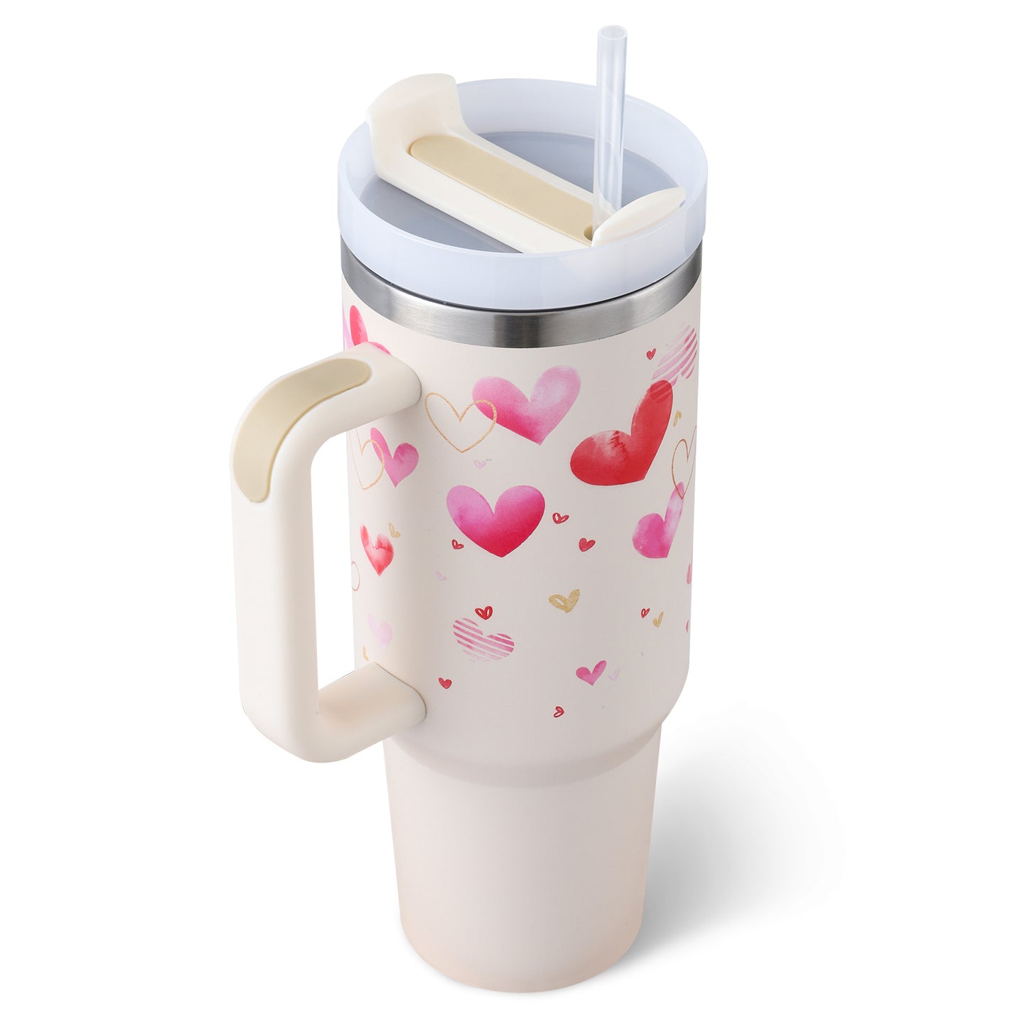 Easygoing - Isolierte Edelstahl Becher mit Strohhalm und Griff, für heiße und kalte Getränke.