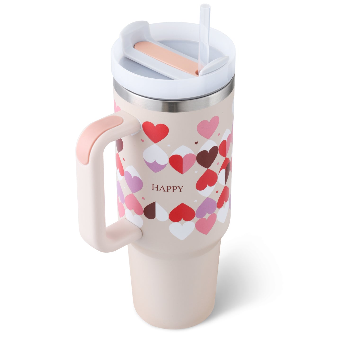 Easygoing - Isolierte Edelstahl Becher mit Strohhalm und Griff, für heiße und kalte Getränke.
