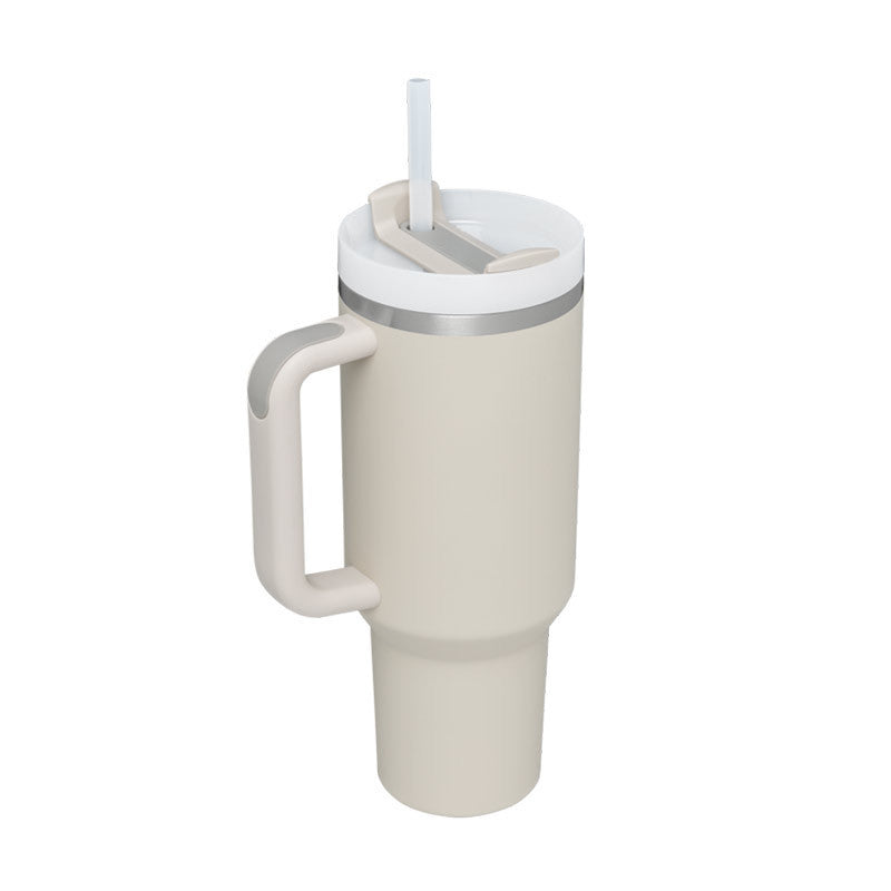 Easygoing - Isolierte Edelstahl Becher mit Strohhalm und Griff, für heiße und kalte Getränke.