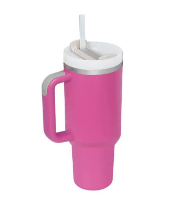 Easygoing - Isolierte Edelstahl Becher mit Strohhalm und Griff, für heiße und kalte Getränke.