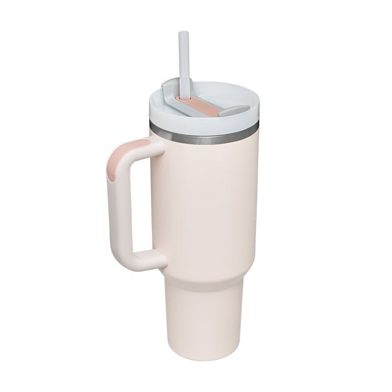 Easygoing - Isolierte Edelstahl Becher mit Strohhalm und Griff, für heiße und kalte Getränke.