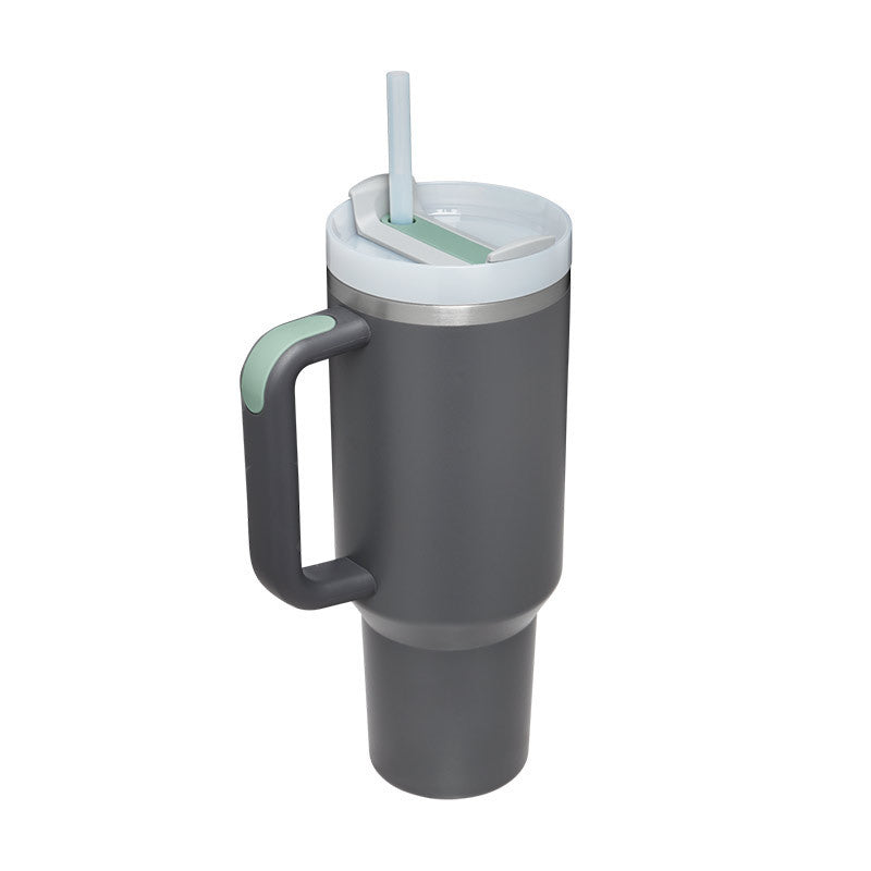 Easygoing - Isolierte Edelstahl Becher mit Strohhalm und Griff, für heiße und kalte Getränke.