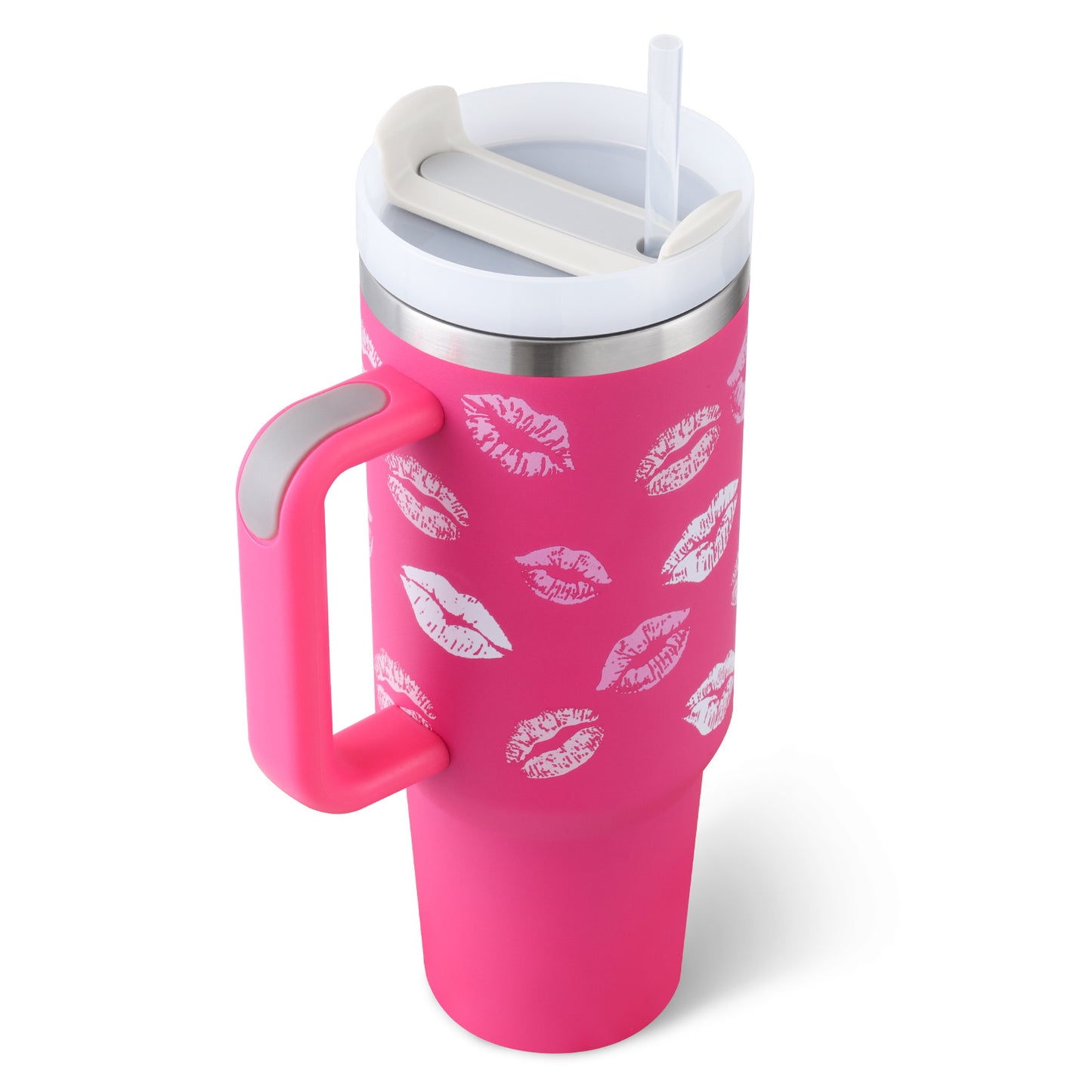 Easygoing - Isolierte Edelstahl Becher mit Strohhalm und Griff, für heiße und kalte Getränke.