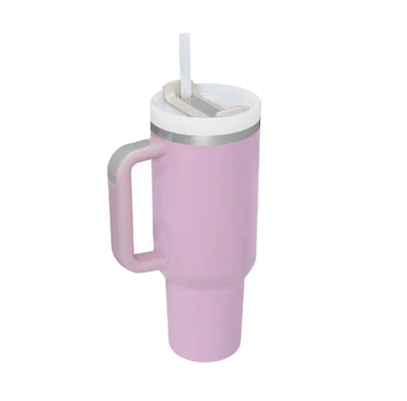 Easygoing - Isolierte Edelstahl Becher mit Strohhalm und Griff, für heiße und kalte Getränke.
