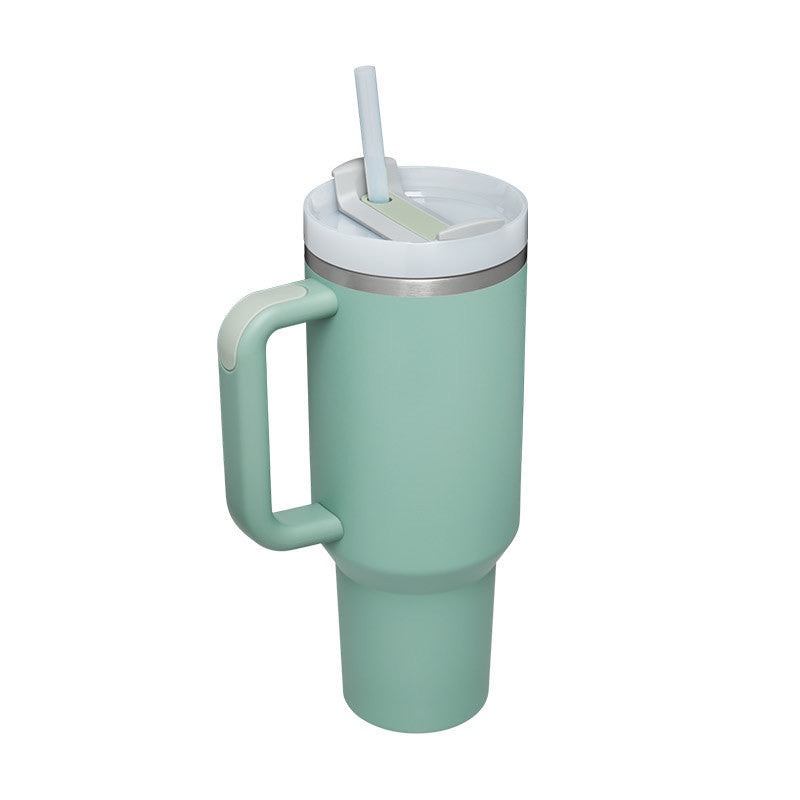 Easygoing - Isolierte Edelstahl Becher mit Strohhalm und Griff, für heiße und kalte Getränke.