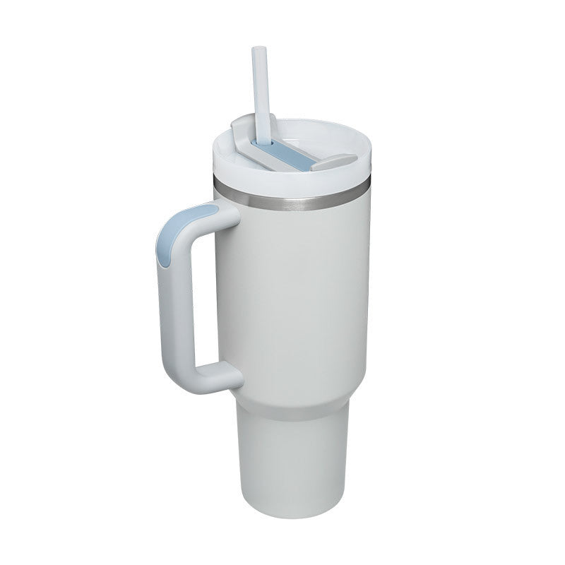 Easygoing - Isolierte Edelstahl Becher mit Strohhalm und Griff, für heiße und kalte Getränke.