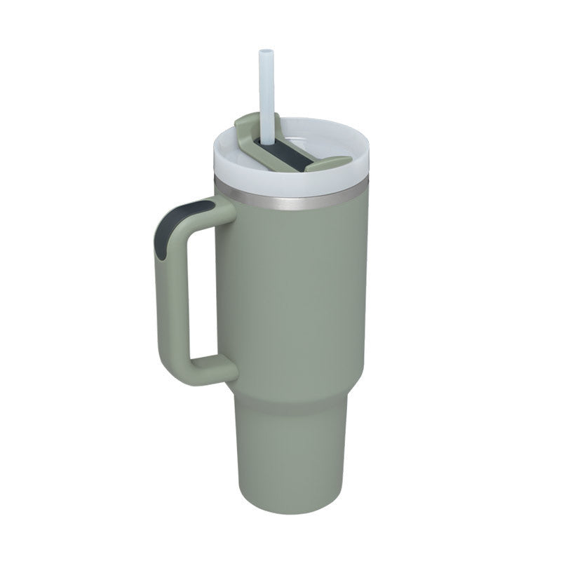 Easygoing - Isolierte Edelstahl Becher mit Strohhalm und Griff, für heiße und kalte Getränke.