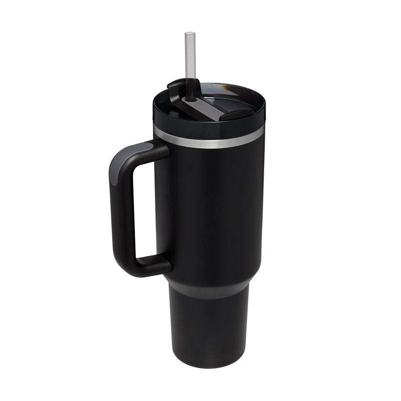 Easygoing - Isolierte Edelstahl Becher mit Strohhalm und Griff, für heiße und kalte Getränke.