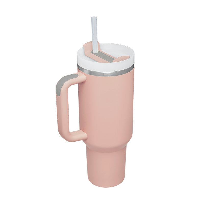 Easygoing - Isolierte Edelstahl Becher mit Strohhalm und Griff, für heiße und kalte Getränke.